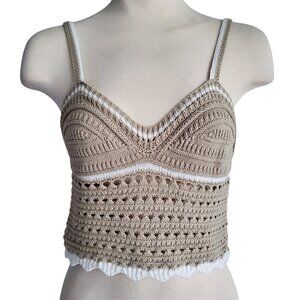 Willow & Wind Tan and White Crochet Crop Top Babydoll Size M
